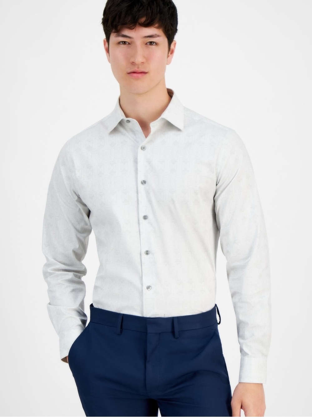 Alfani Men's Slim-Fit Geo-Lines Dress Shirt NWT